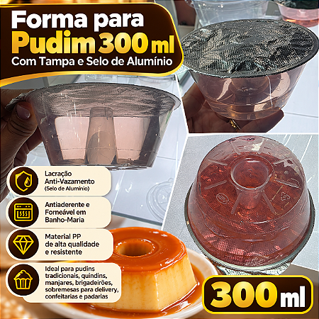 PW63TWH - 10 un – Forma para Pudim 300ml Forneável com Tampa Cristal e Selo de Alumínio Wer – Tamanho Individual Grande