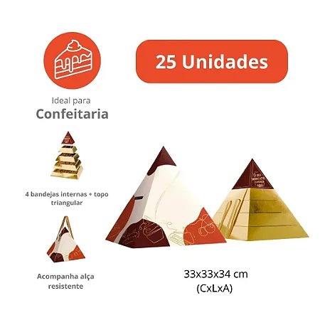 PD33 - Embalagem Pirâmide para Coffee Break & Eventos - Pacote com 25 unidades