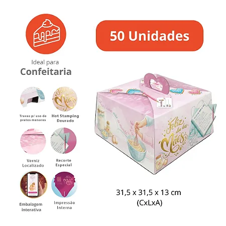 PD26-MAE-26 - 50 unidades - Embalagem para bolos e tortas até 2,0 kg - Dia das Mães