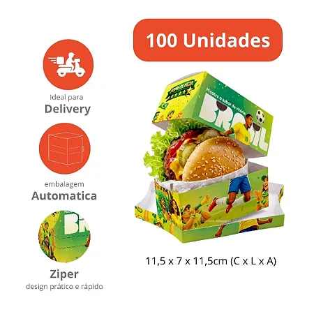 H7 - Embalagem Hambúrguer Delivery Copa do Mundo com Zíper - 100 Unid