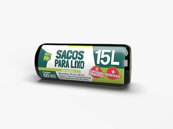 Saco para Lixo Preto 15 Litros 39x58cm com Fundo Estrela 60 Unidades