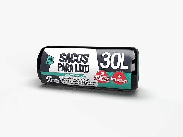 Saco para Lixo Preto 30 Litros 59x62cm com Fundo Estrela 30 Unidades