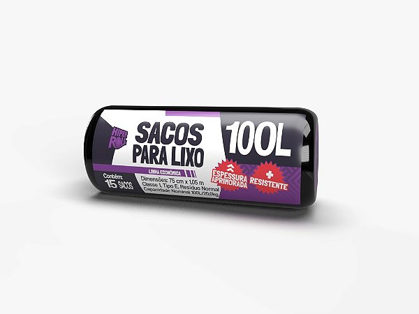 Saco para Lixo Preto 100 Litros 75x105cm com Fundo Estrela 15 Unidades