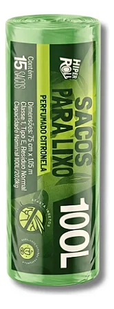 Sacos para Lixo Verde Citronela 100 Litros 75x105cm com Fundo Estrela