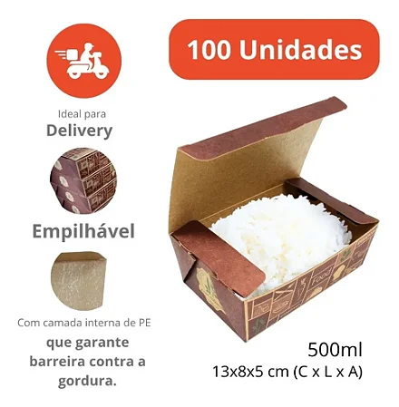 BA3 - 100 unid - Caixa Box antivazamento para comidas diversas pequena (500 ml )
