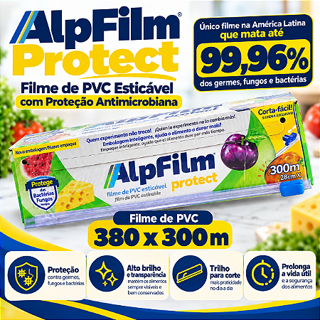 1 un – Caixa com Trilho Filme de PVC Antibacteriano 380mm x 300m Alpfilm Protect