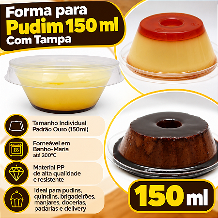 PW33TWH - 120 un – Forma para Pudim 150ml Forneável com Tampa Cristal Wer – Caixa Atacado