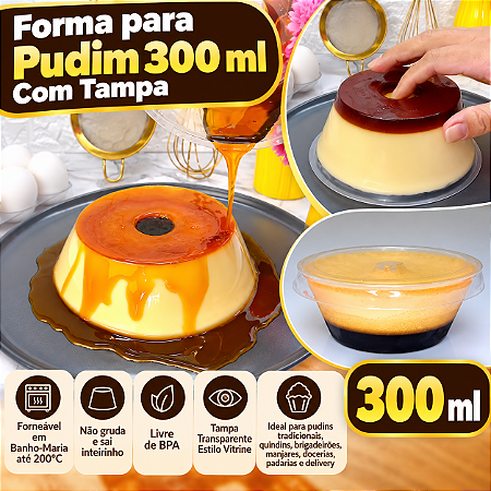 PW63TWH - 120 un – Forma para Pudim 300ml Forneável com Tampa Cristal Wer – Caixa Atacado
