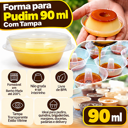 PW61TWH - 120 un – Forma para Mini Pudim 90ml Forneável com Tampa Cristal Wer – Caixa Atacado