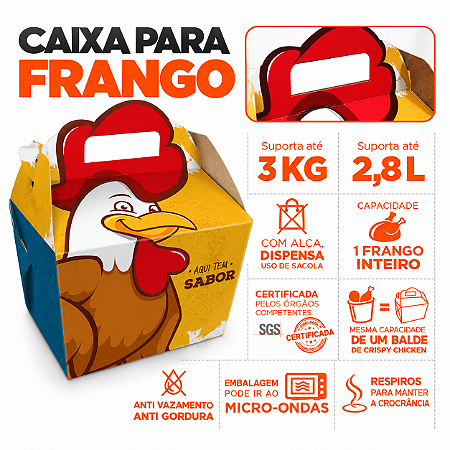PD82 - 100 un – Caixa Maleta para Frango Assado Inteiro com Alça Antivazamento 2,8L / 3kg Duplex