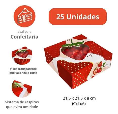 PD66 - 25 unid - Caixa para torta de morango com visor