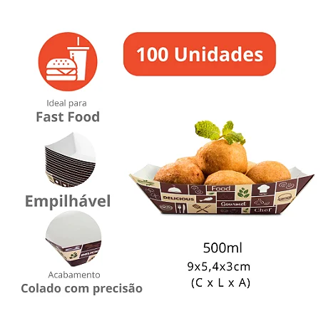 FT02 - 100 unid - Bandeja para comida com molho descartável 500 ml