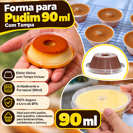 PW-61 TWH- 10 un – Forma para Mini Pudim 90ml Forneável com Tampa Cristal Wer