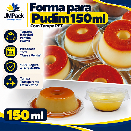 PW33-TWH-ECOMCERCE - 20 un – Forma para Pudim 150ml Forneável com Tampa Cristal Wer – Tamanho Individual