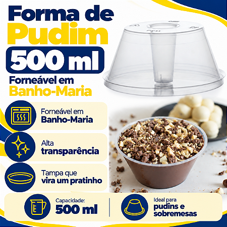PW64TWH -5 un – Forma para Pudim 500ml Forneável com Tampa Cristal Wer – Tamanho Médio (Serve 2 a 3 Pessoas)