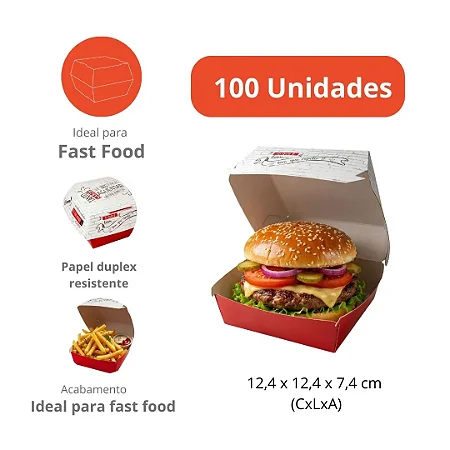 PD200 -100 unid - Caixa Embalagem Hamburguer Delivery Mc