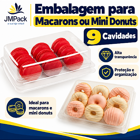 10 un – Embalagem para Macarons ou Mini Donuts com 9 Cavidades Wer