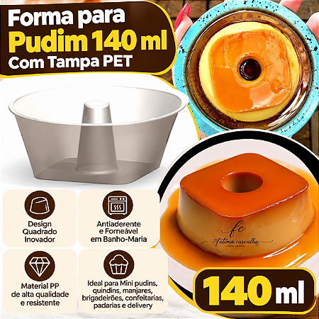 PW67TWH - 10 un – Forma para Pudim Quadrada 140ml Forneável com Tampa Cristal Wer – Tamanho Individual Diferenciado*+*