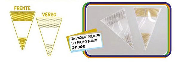 Cone poá ouro amarelo 19 x 30 cm - 2 Pct  com 20 unid cada