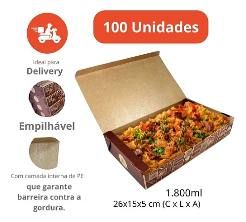 BA4 -100 unid - Caixa Box antivazamento para comidas diversas grande (1800 ml)