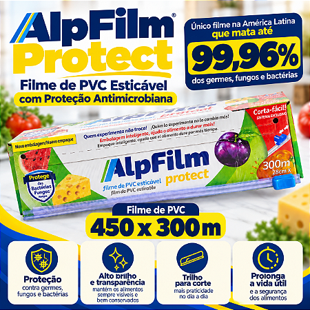 1 un – Caixa com Trilho Filme de PVC Antibacteriano com Cortador Deslizante 450mm x 300m