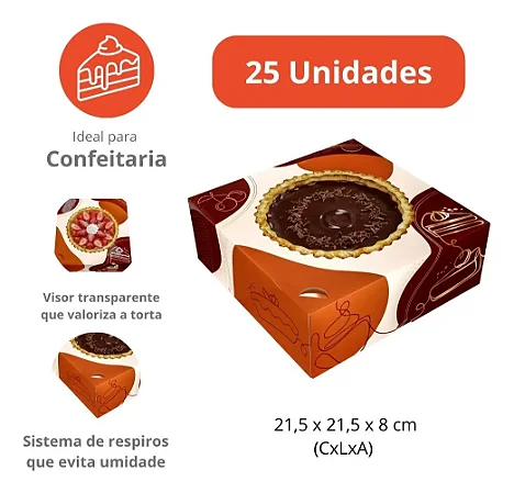 PD64 - 25 unid - Caixa para tortas e bolos com visor