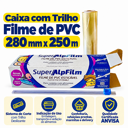 1 un – Caixa com Trilho Filme de PVC com Cortador Deslizante 280mm x 250m