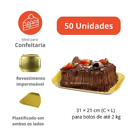 PD218AD - 50 unid - Pratos Dourados Reforçados para bolos e tortas de 2,0 kg