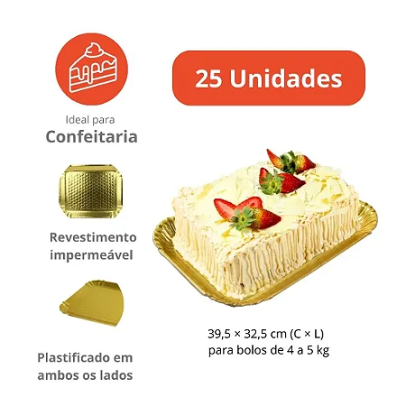 PD220AD - 25 unid - Pratos Dourados Reforçados para bolos e tortas de 4,0 kg a 5,0 kg