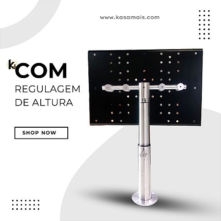ESTOQUE - Suporte Giratório TV _ Fixação Móveis _ Com Regulagem Altura de 54cm a 65cm - Inox - Para TV's de 32" a 55"
