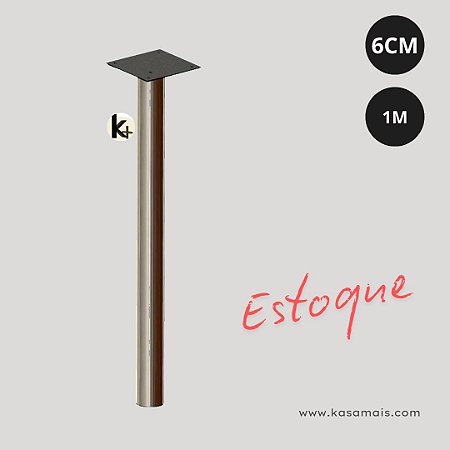 ESTOQUE - Pé de Mesa - Inox Escovado - Regulagem 1m a 1,03m - Diam. 6,3cm - Tampo Madeira