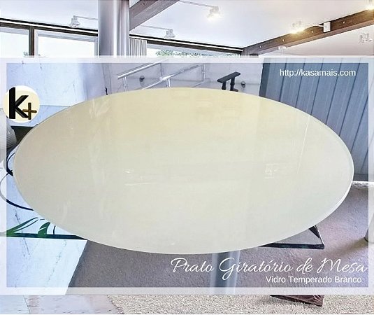 Prato Giratório Mesa - 90cm - Redondo - Vidro Temperado Branco