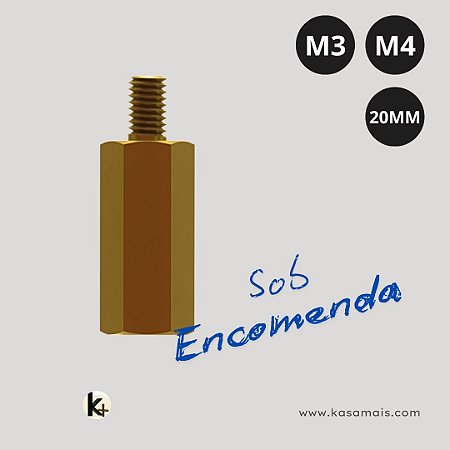 Espaçador Sextavado Latão 1/4 X 20mm Rosca M3 M4 Macho / Fêmea