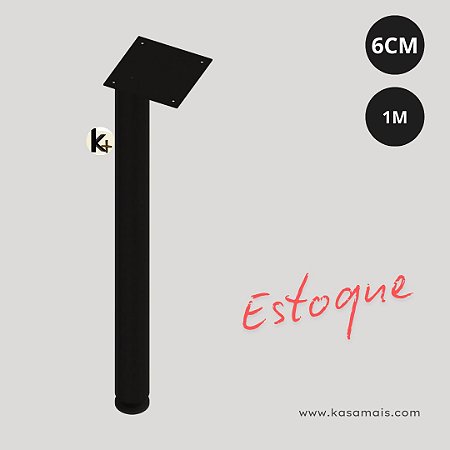 ESTOQUE - Pé de Mesa - Inox Preto - Regulagem 1m a 1,03m - Diam. 6,3cm - Tampo Madeira
