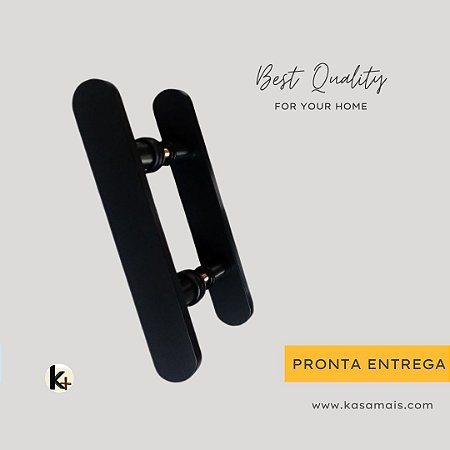 ESTOQUE - Puxador Box - 20cm total x 10cm entre furos - Orgânico Pontas Arredondadas - Preto - Largura Barra Chata 3,2cm - Alumínio (Não enferruja)