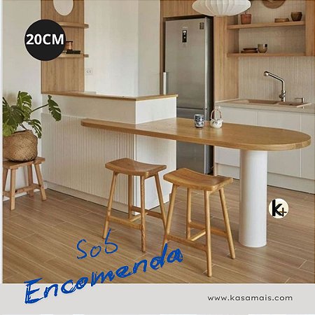 Pé de Mesa - Branco - Vários Tamanhos - Diam. 20cm - Aço Carbono - Tampo Madeira - Sob Encomenda