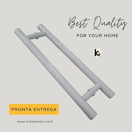 ESTOQUE - Puxador Porta Duplo Branco - 1m total x 80cm entre furos - Tubular H - Alumínio (Não enferruja)