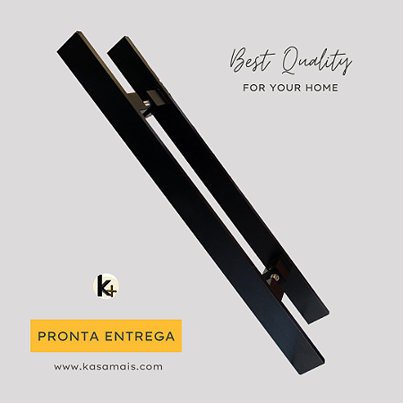 ESTOQUE - Puxador 60cm total x 40cm entre furos x Largura 3,8cm - Quadrato Premium - Preto - Alumínio (Não enferruja)