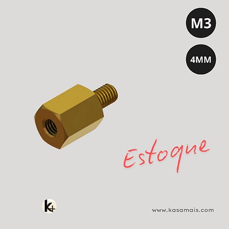 ESTOQUE - Espaçador Sextavado Latão 3/16 X 4mm Rosca M3 Macho / Fêmea