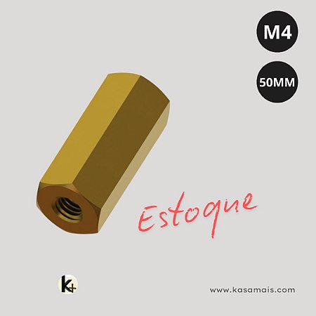 ESTOQUE - Espaçador Sextavado Latão 1/4 X 50mm Rosca M4 Fêmea / Fêmea