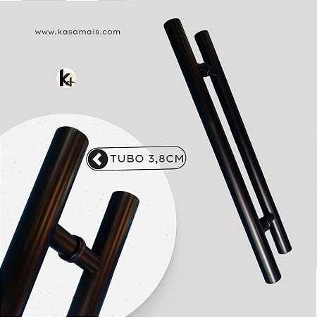 ESTOQUE - Puxador 1,20m total x 60cm entre furos x Tubo 3,8cm - Modelo Tubular H - Preto - Aço Inox