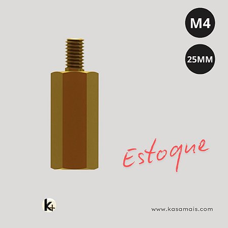 ESTOQUE - Espaçador Sextavado Latão 1/4 X 25mm Rosca M4 Macho / Fêmea