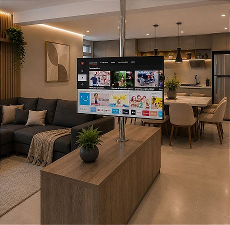 Suporte Giratório para TV Kit Completo - Fixação Móvel e Teto - Alumínio Polido - Chapa Padrão VESA Para TV’s de 32” a 75”