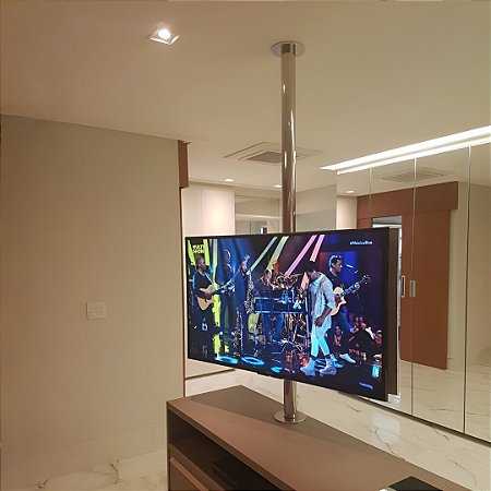 Suporte Giratório para TV Kit Completo - Fixação Móvel e Teto - Alumínio Polido - Chapa Padrão VESA Para TV’s de 32” a 75”