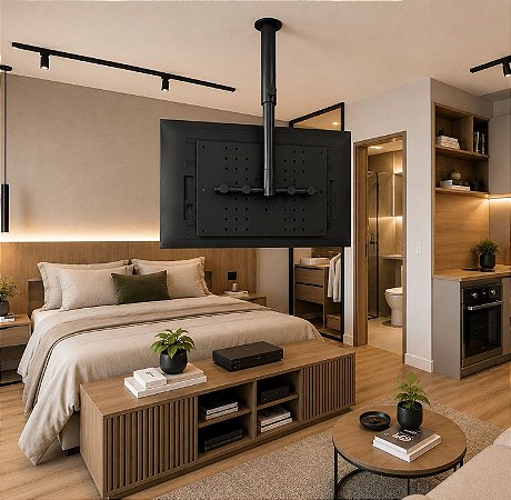 Suporte Giratório para TV – Fixação no Teto com Regulagem de Altura – Preto