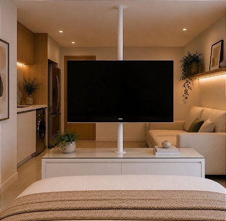 Suporte Giratório para TV Kit Completo - Fixação Móvel e Teto - Branco - Chapa Padrão VESA Para TV’s de 32” a 75”