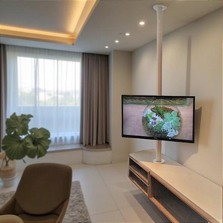 Suporte Giratório para TV Kit Completo - Fixação Móvel e Teto - Branco - Chapa Padrão VESA Para TV’s de 32” a 75”