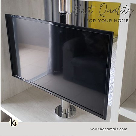 Suporte Giratório TV _ Inox Brilhante - Fixação Móvel e Teto - Chapa TV Aço Preto - Sob Medida - Para TV’s de 32” a 75”