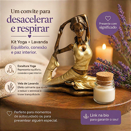 Dia Das Mães Kit Relaxamento Paz Escultura Yoga Vela Lavanda