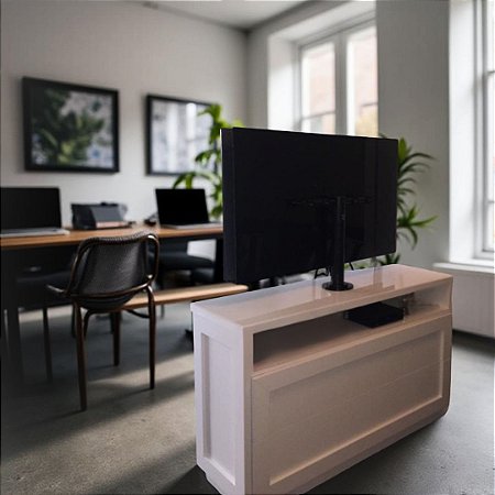 Suporte Giratório TV _ Fixação Móveis - Cor Preto - Chapa TV Vidro - Alumínio - Altura Sob Medida - Para TV’s até 55”